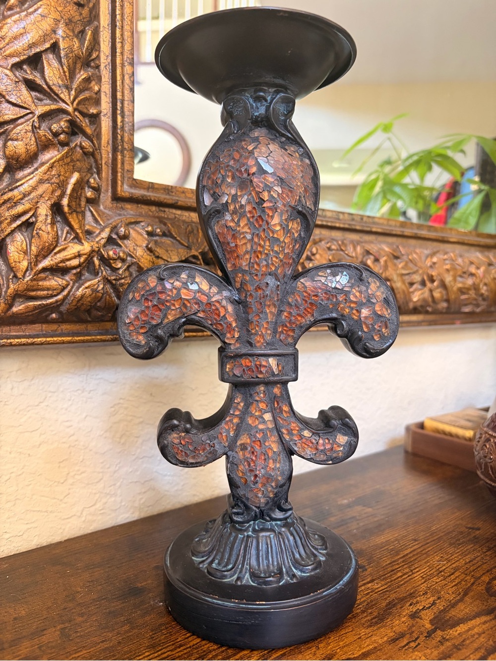 Decorative Fleur-de-Lis Accent Statue in Burnt Copper and Black